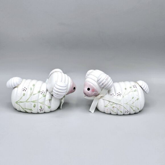 Vintage Easter Lamp Decor CMC 1984 Wooden Pair Hand Pained Green Lavender Flower - Picture 2 of 13